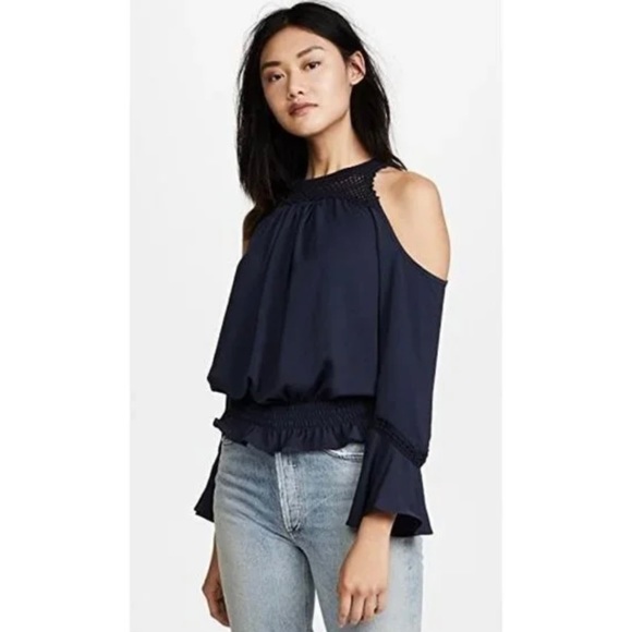 Crochet Cold-Shoulder Blouse in Navy - Picture 2 of 4